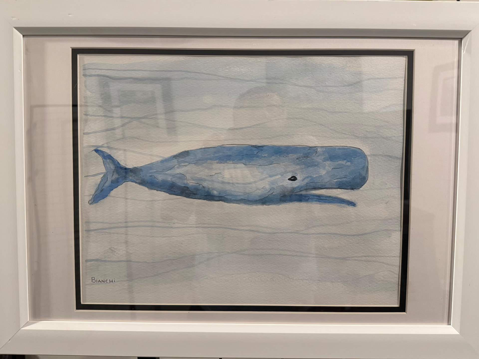 Sperm Whale, Watercolor on paper, framed, 2024