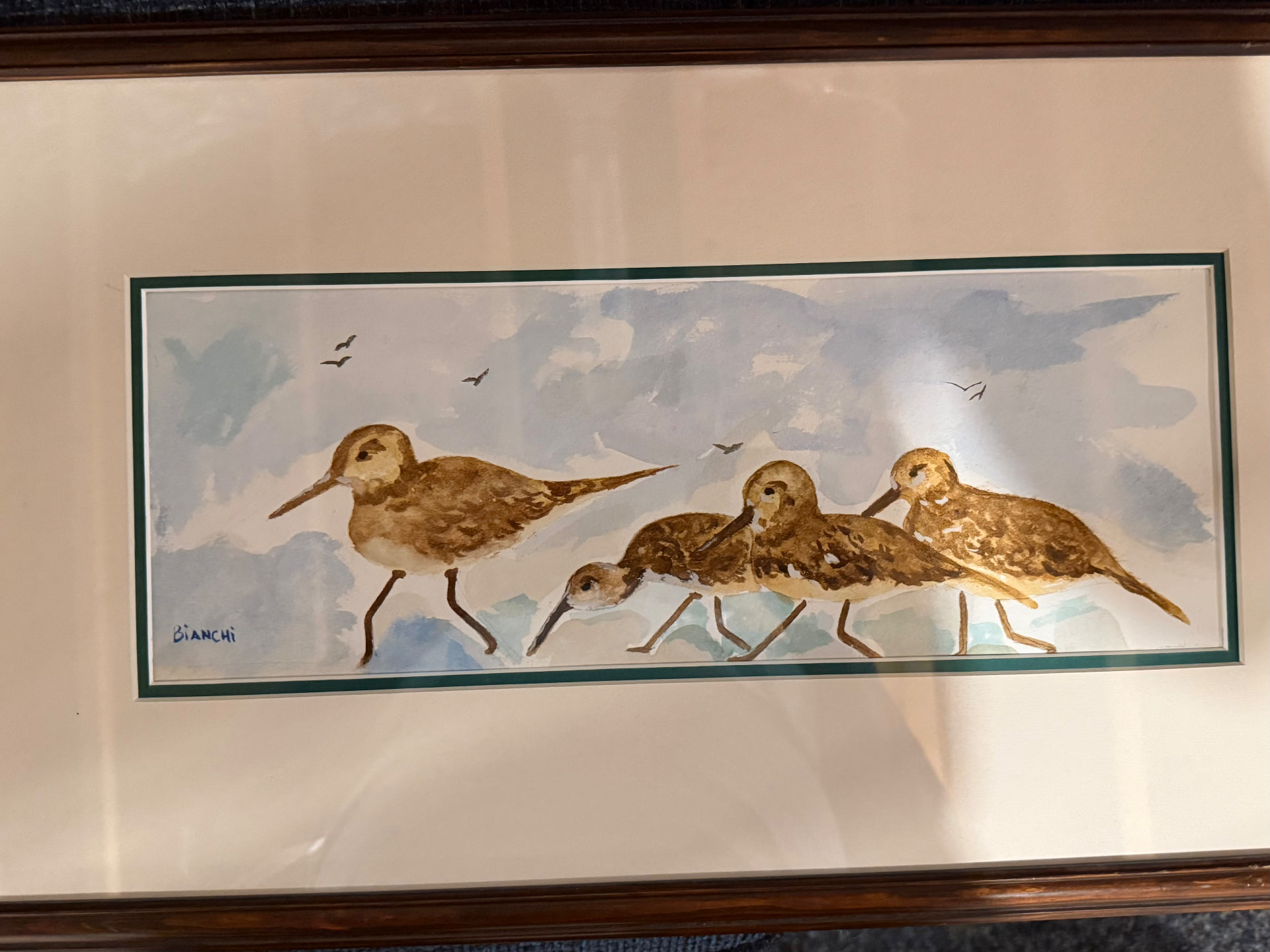 Sandpipers, Watercolor on paper, framed, 2024