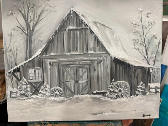 Winter Barn, Oil on canvas, 2024
