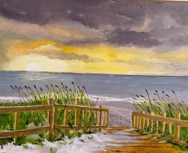 Sunrise Boardwalk, Oil on canvas, 2023