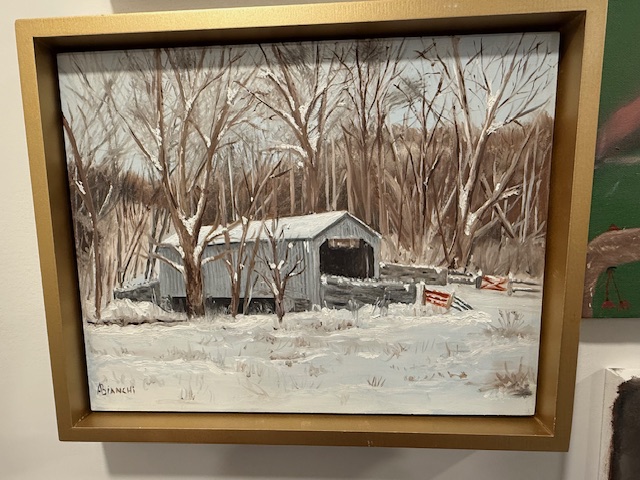 Covered Bridge, Winter, Oil on canvas, framed, 2024