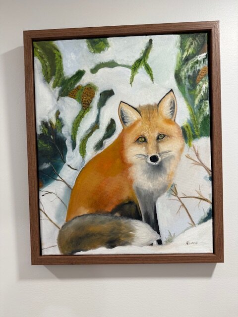 Red Fox in Snow, Oil on canvas, framed, 2024