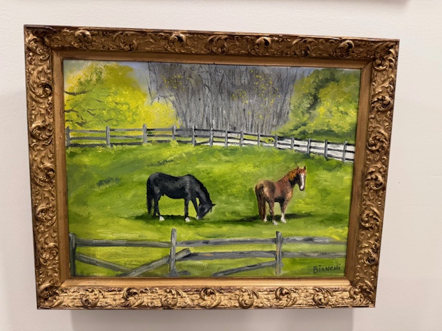Pasture, Two Horses, Oil on canvas, framed, 2024