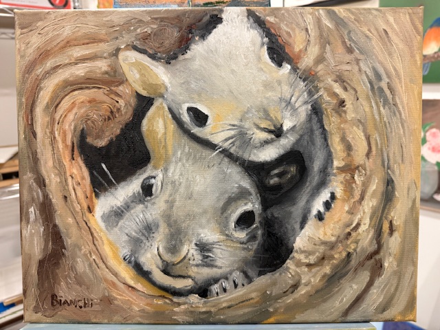 Squirrels in Hiding, Oil on canvas, 2024