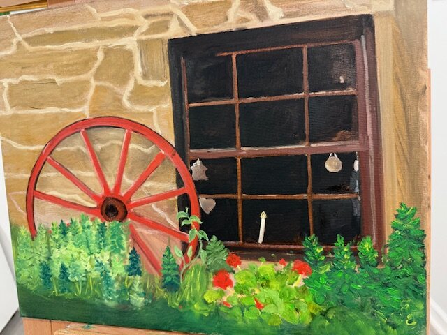 Red Wheel, Stone Wall, Oil on canvas, 2024